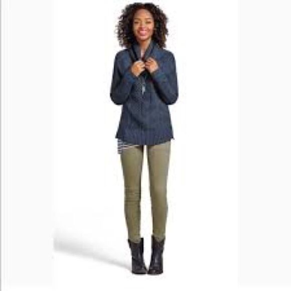 CAbi 3168 Navy Cable Knit Cowl Neck Sweater - Picture 2 of 8